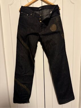 Vintage Rare Versace jeans couture Black Straight with Subtle Gold Chain Accents